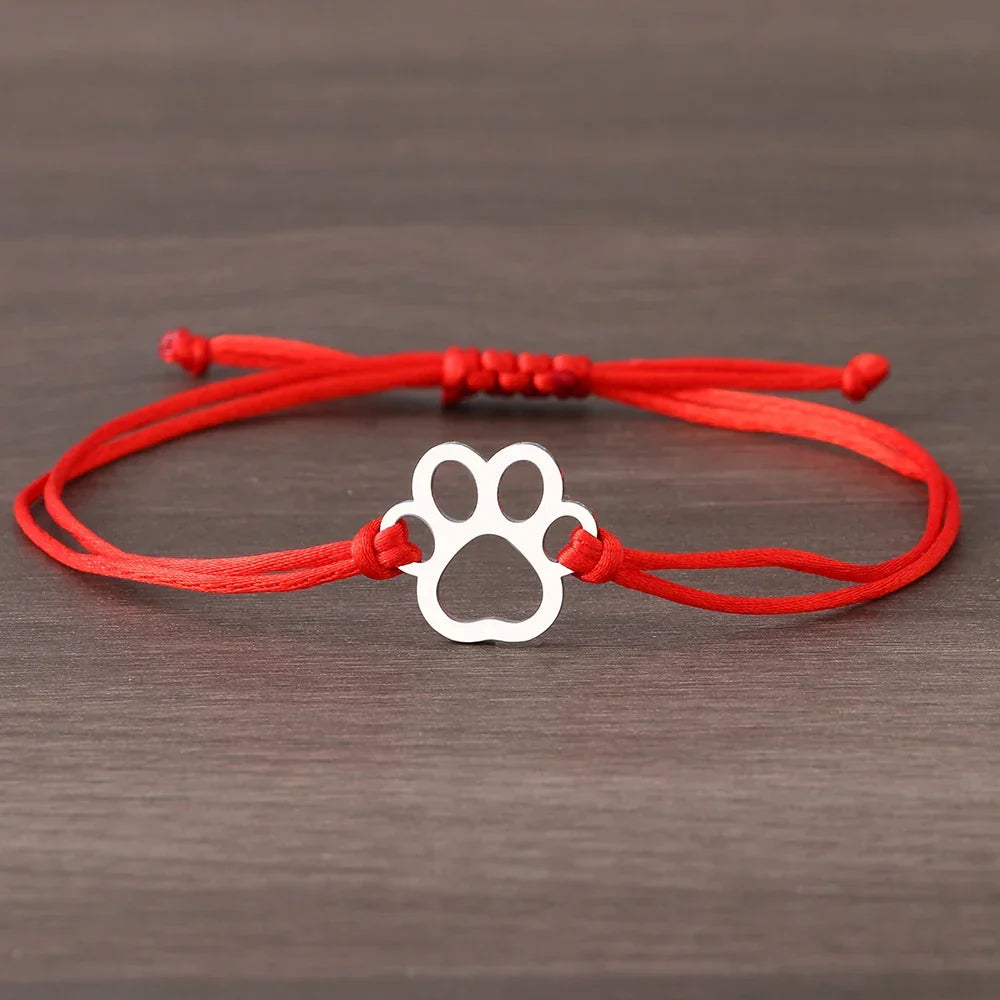 Bracelet en Corde avec Empreinte de Patte – Design Noir et Rouge Réglable