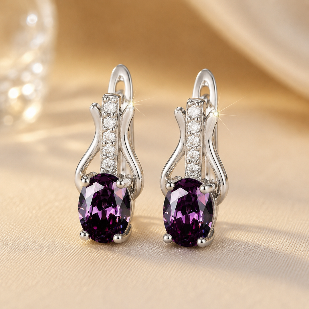Dangling earrings in silver and amethyst