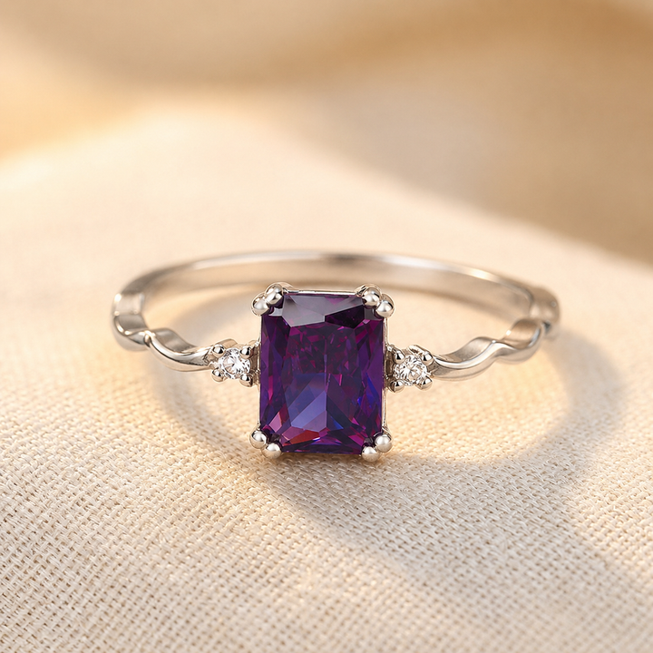 Silver Ring with Amethyst Emerald Cut