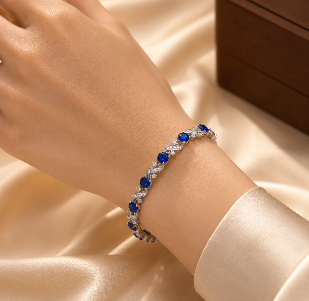 Silver Sapphire Floral Bracelet