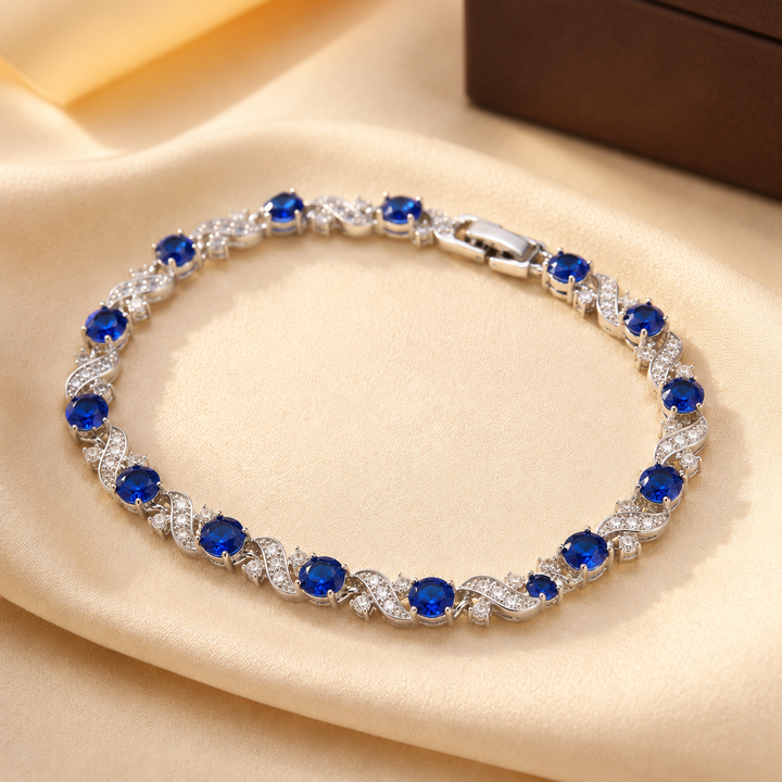 Silver Sapphire Floral Bracelet