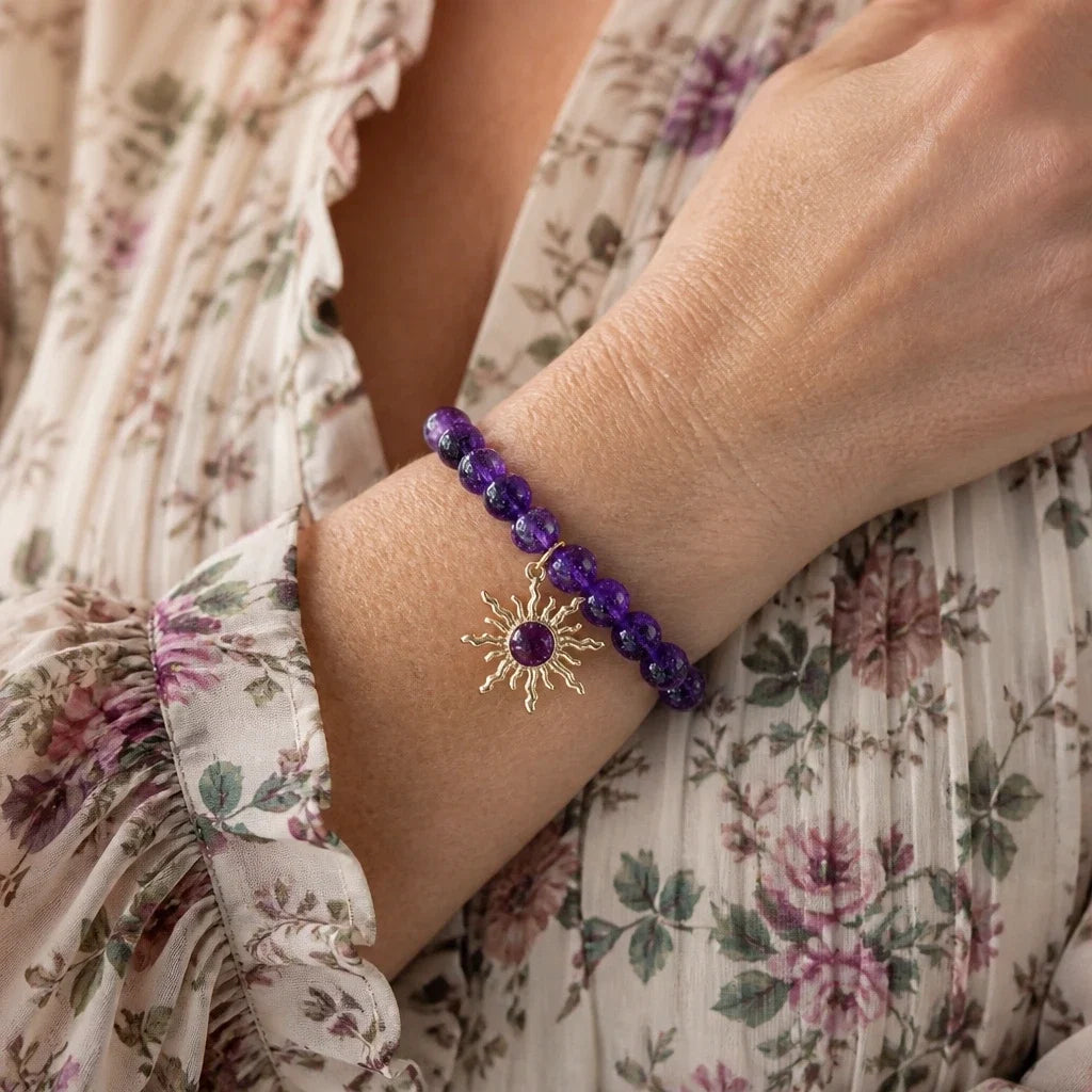 Bracelet en améthyste avec perles de soleil