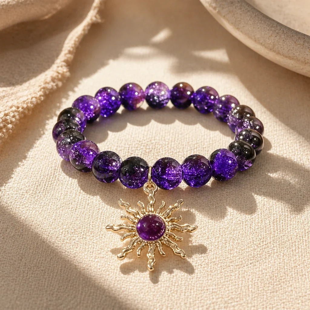 Bracelet en améthyste avec perles de soleil