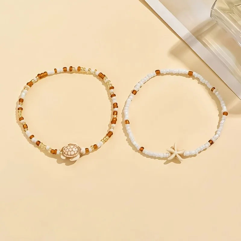 Ensemble de Bracelets de Cheville Étoile de Mer et Tortue