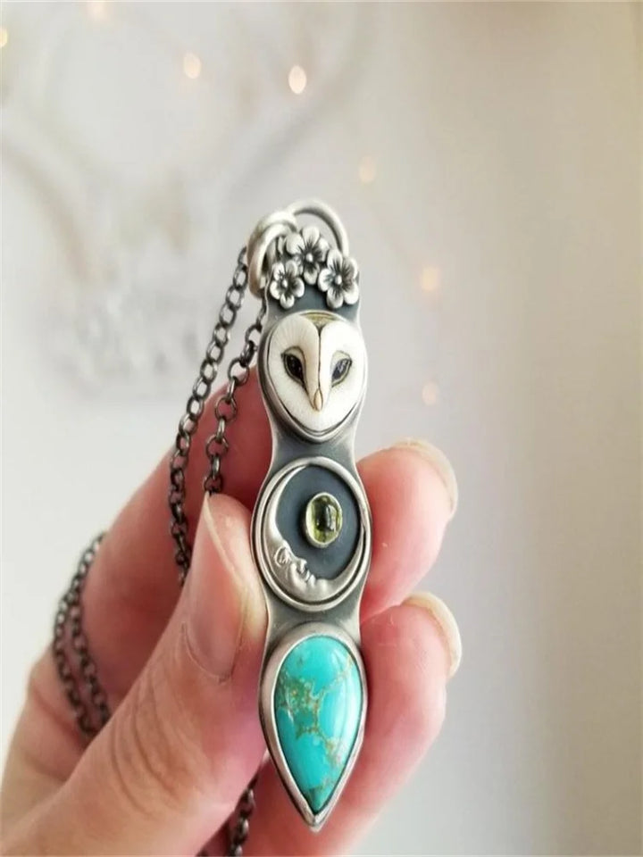 Collier Bar Hibou Turquoise Sagesse
