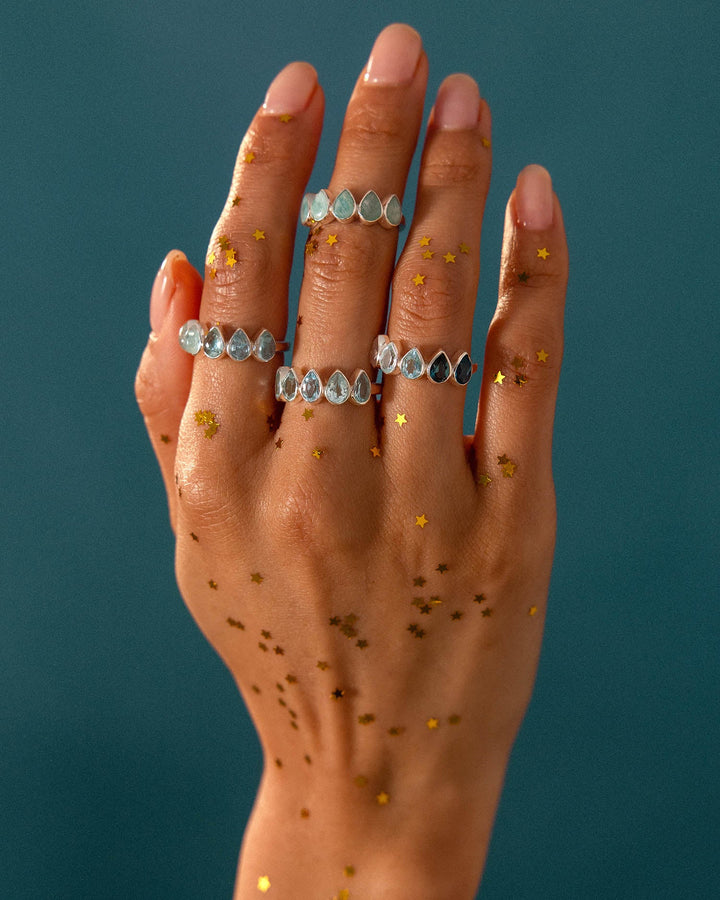 Aquamarine Teardrops Ring
