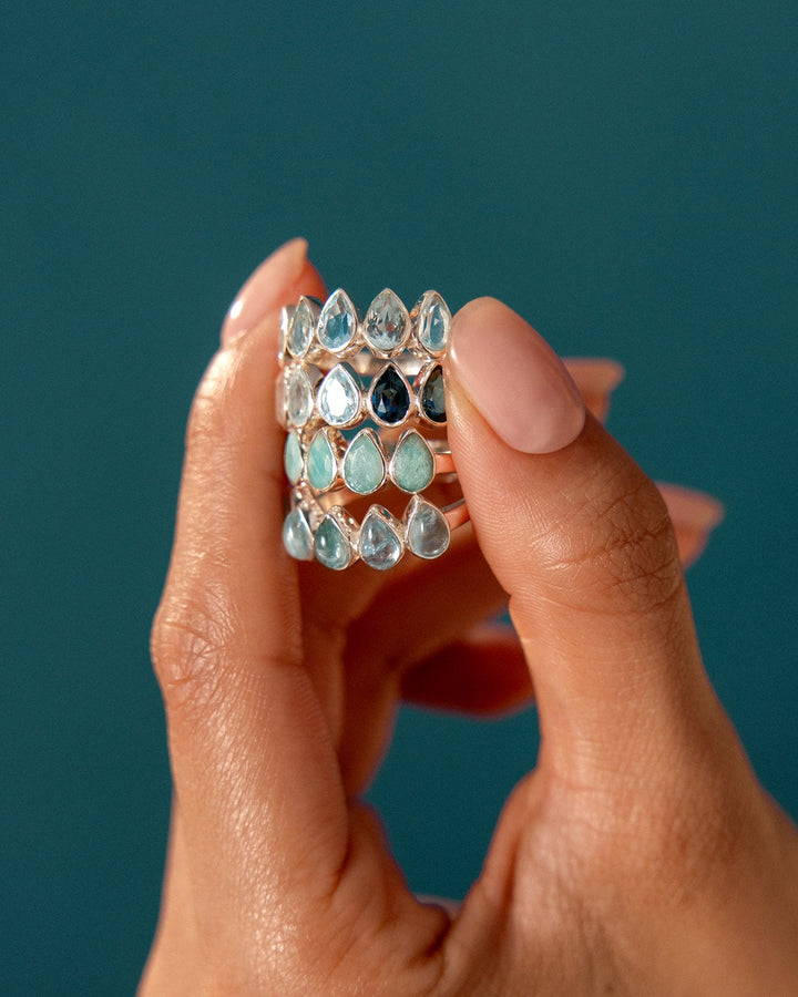 Blue Topaz Teardrops Ring