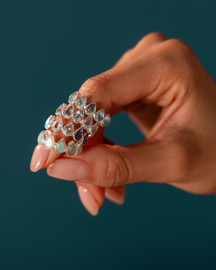Blue Topaz Teardrops Ring