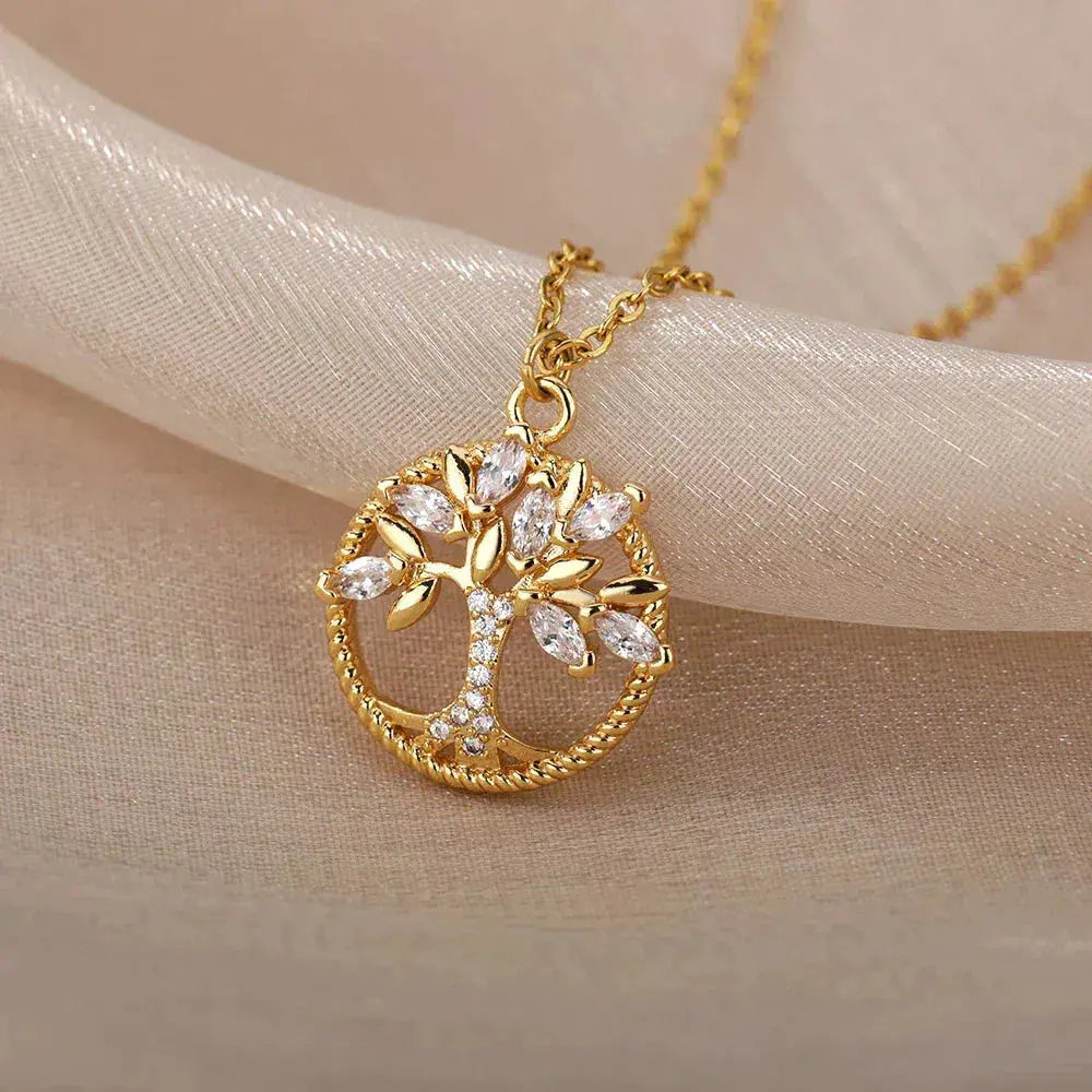 Collier en Or Arbre de Vie avec Zirconia