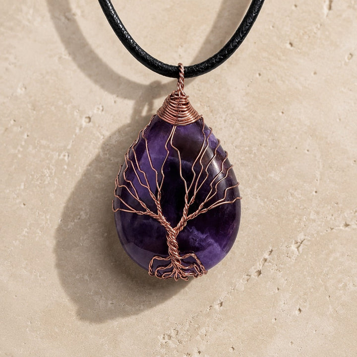 Collier Pendentif en Améthyste Arbre de Vie