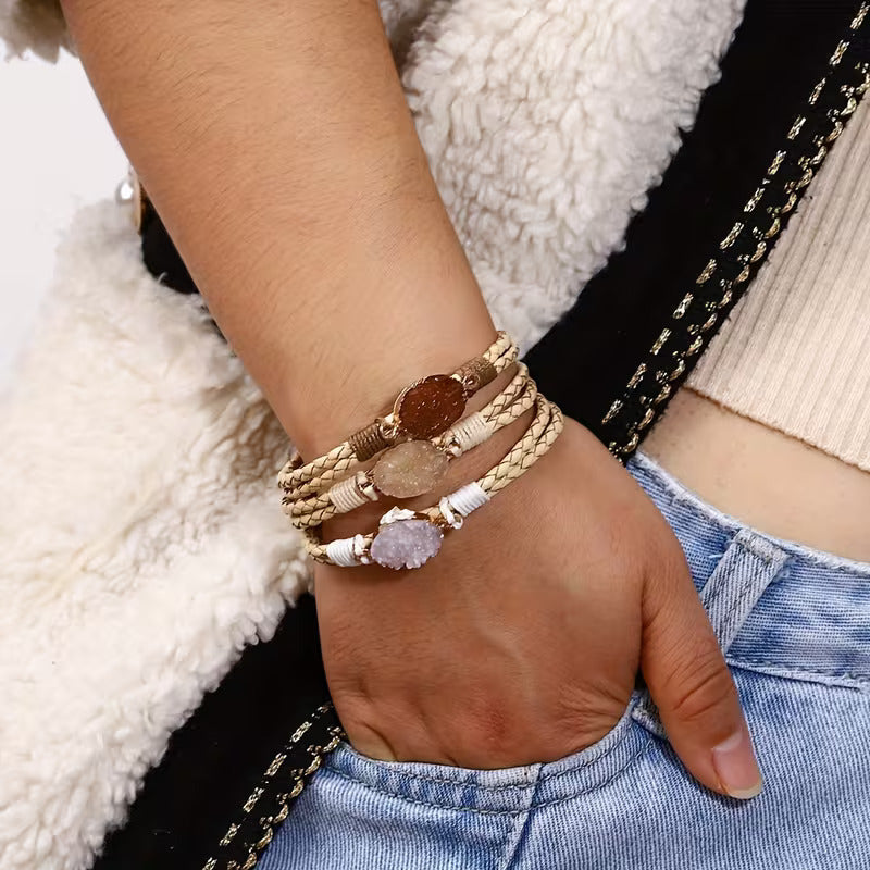 Bracelet en Pierre Tressé Multicouche Triple