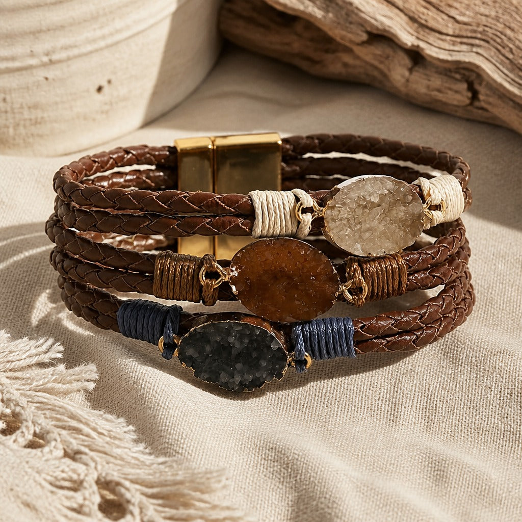 Bracelet en Pierre Tressé Multicouche Triple