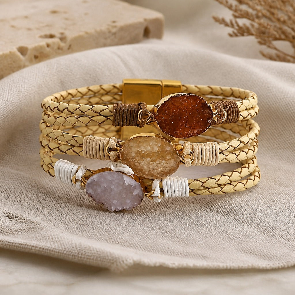 Bracelet en Pierre Tressé Multicouche Triple