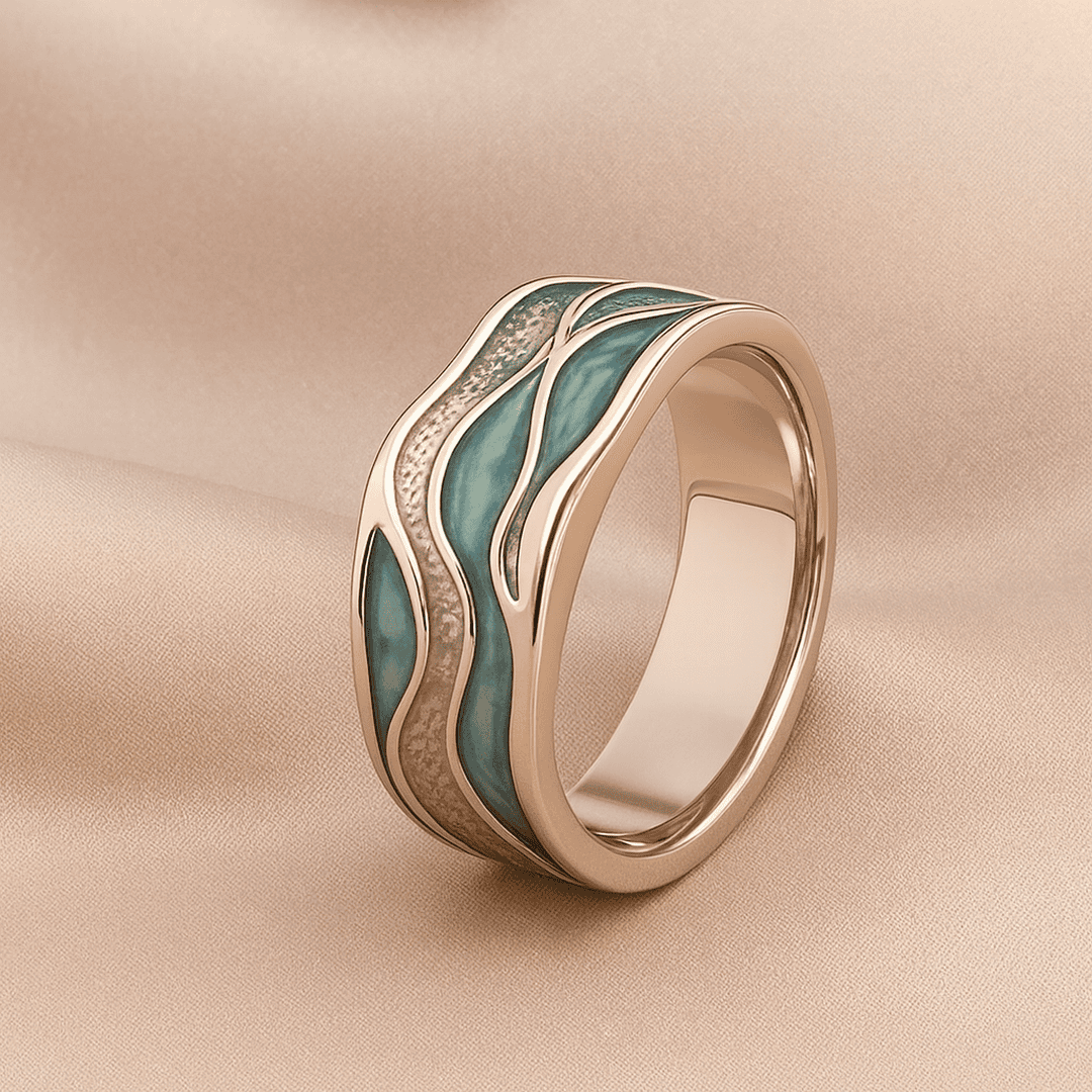 Silver Ring with Turquoise Ocean Wave