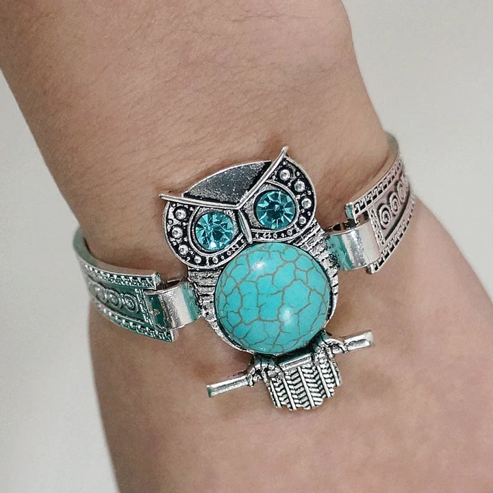 Bracelet Charme Hibou Vintage en Turquoise