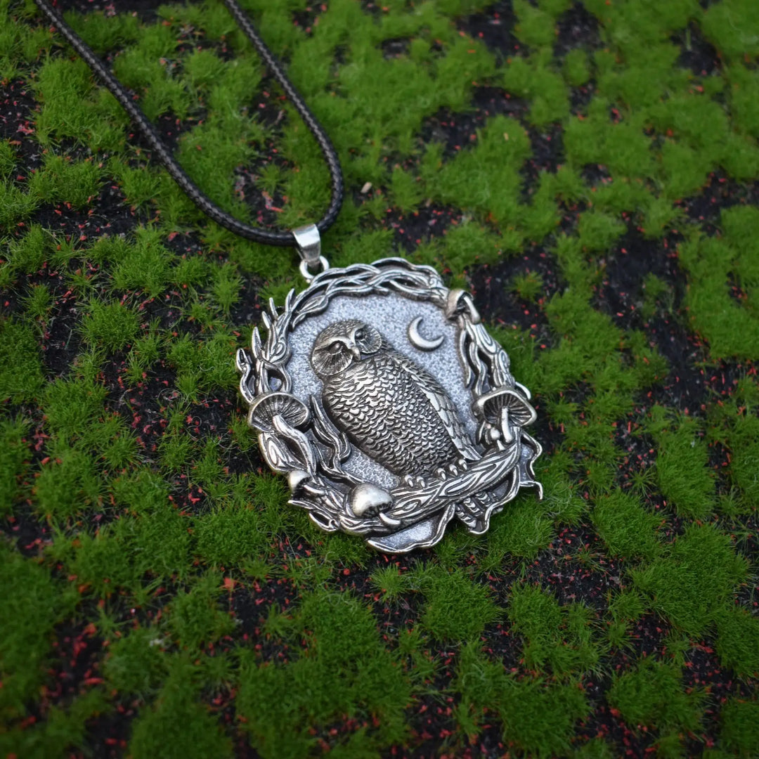 Pendentif Collier Hibou Mystique Champignon Lune