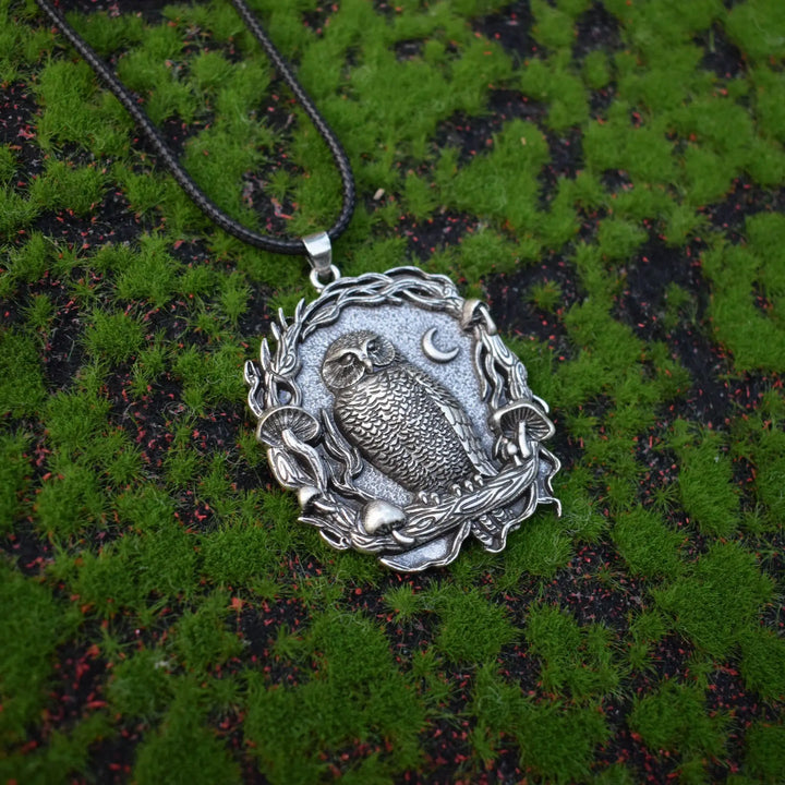 Pendentif Collier Hibou Mystique Champignon Lune