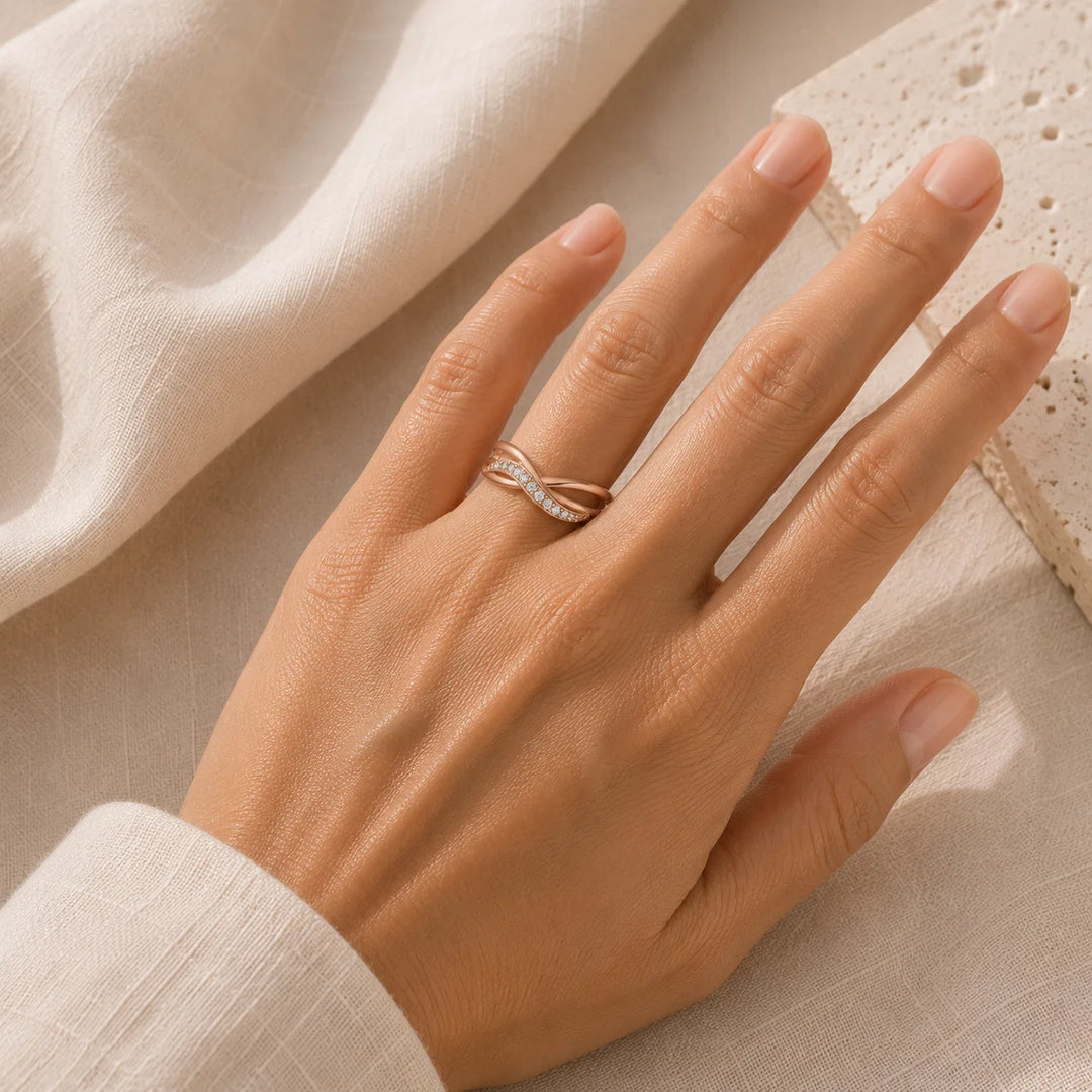 Bague en Perles Géométriques Uniques en Or Rose