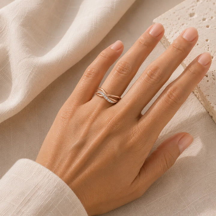 Bague en Perles Géométriques Uniques en Or Rose