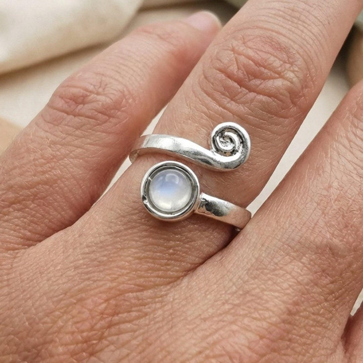 Bague Ajustable en Argent avec Pierre de Lune en Spirale