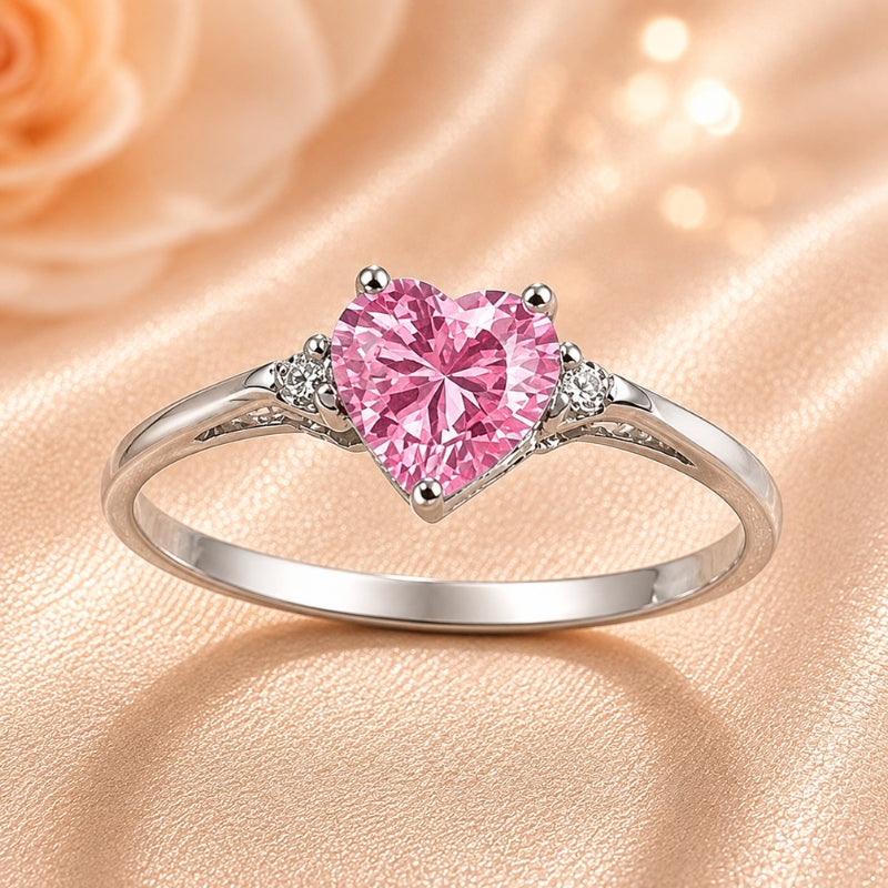 Bague Solitaire en Zirconium en Forme de Cœur