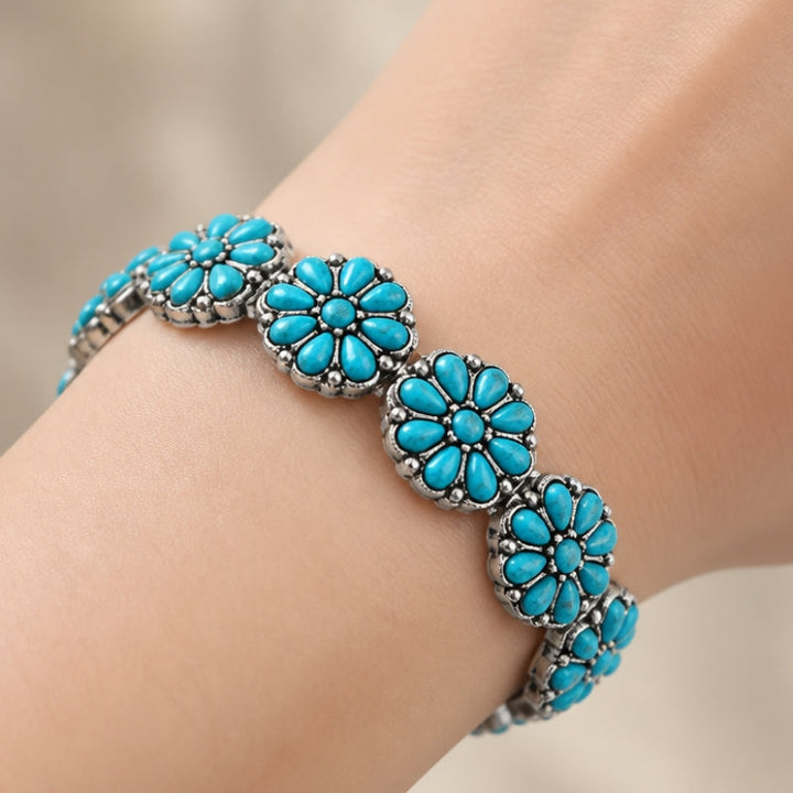 Bracelet Élastique avec Fleur en Turquoise