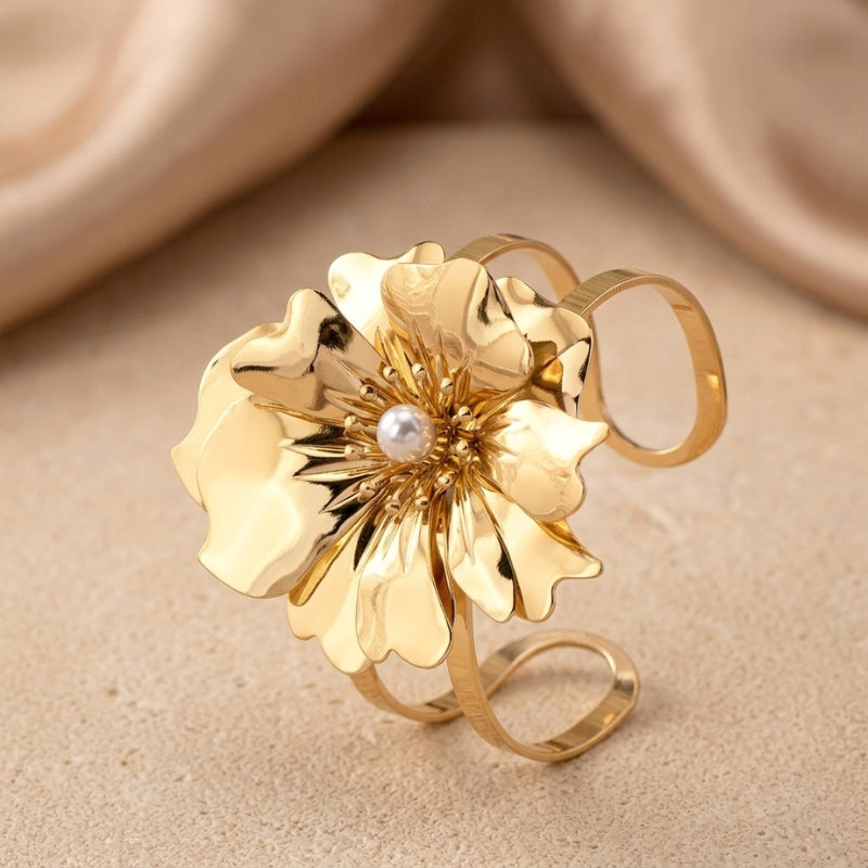 Bracelet Manchette Fleur Élégante
