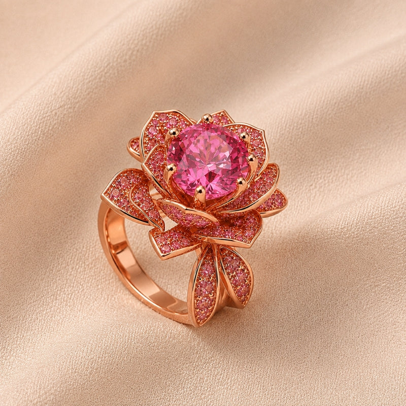 Bague Exquise en Forme de Fleur Rose