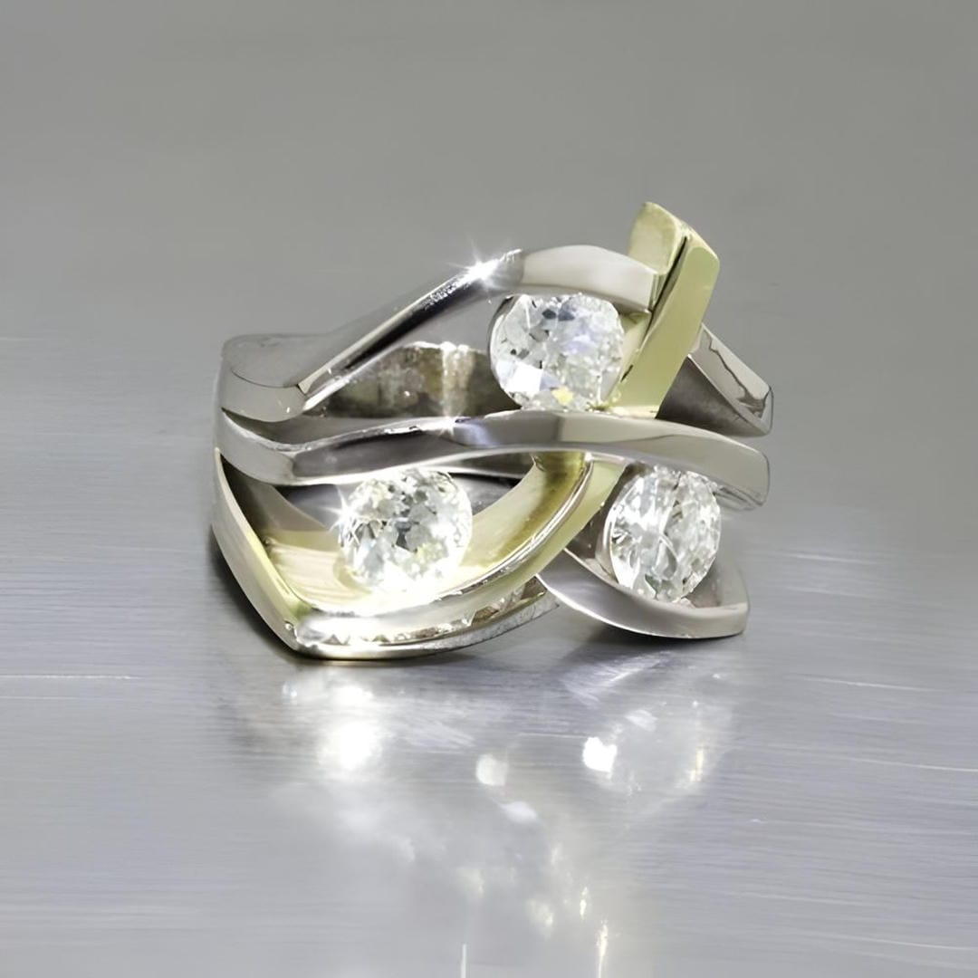 Bague Vintage en Zirconium Doré et Argenté