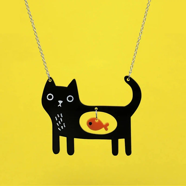 Pendentif en acrylique Chat et Poisson Fantaisie