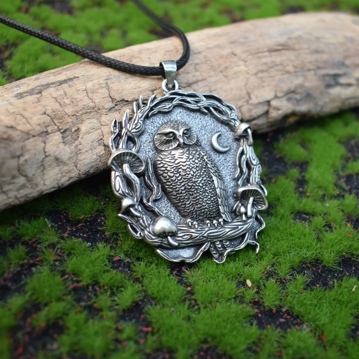 Pendentif Collier Hibou Mystique Champignon Lune