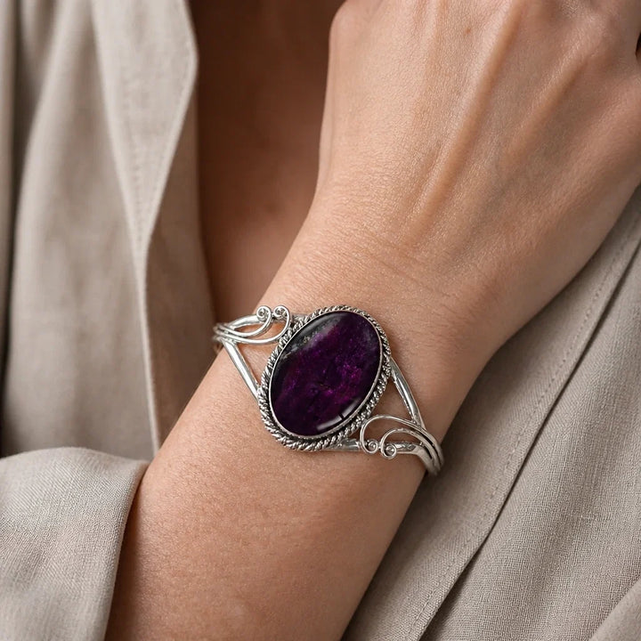 Bracelet manchette en pierre ovale vintage