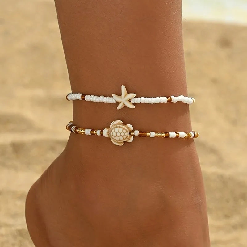 Ensemble de Bracelets de Cheville Étoile de Mer et Tortue