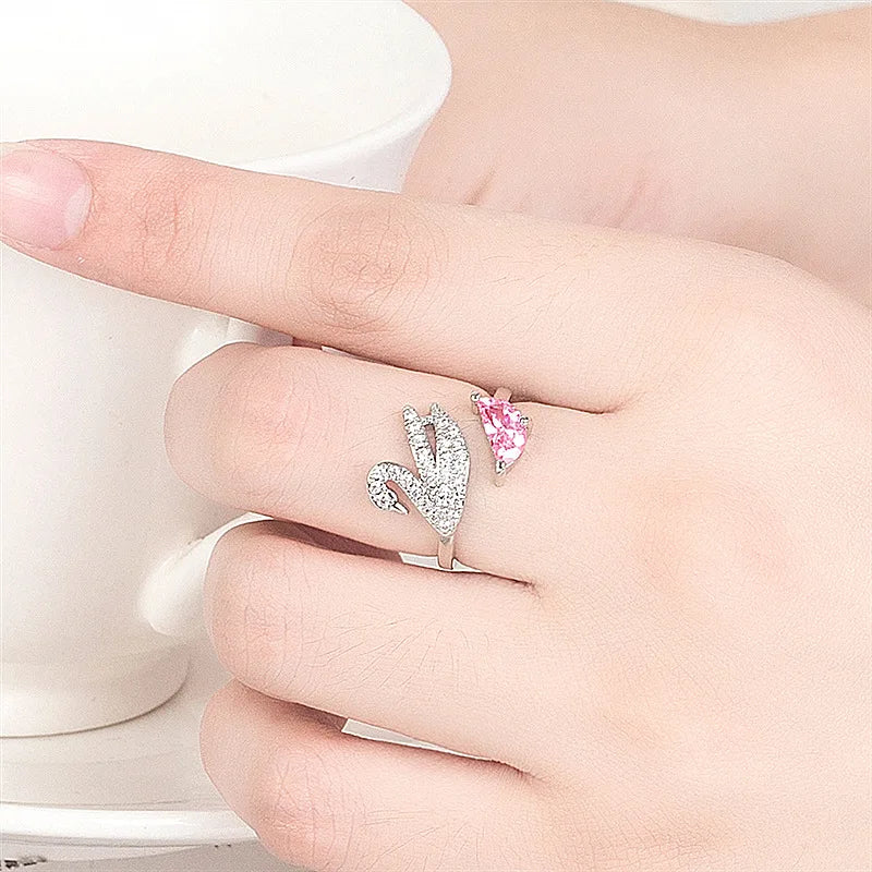 Bague Ajustable en Cristal Cygne - Or Rose