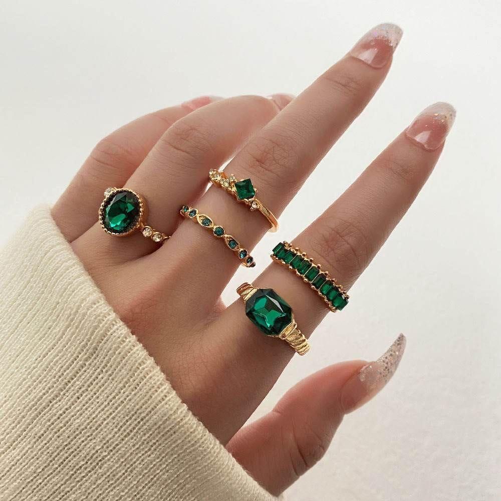 Ensemble de Bagues en Or Émeraude Zarina Exquise