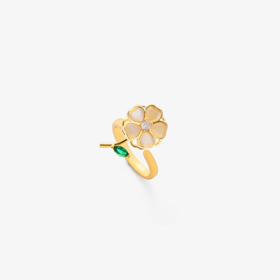 Bague Florale en Mouvement avec Feuilles