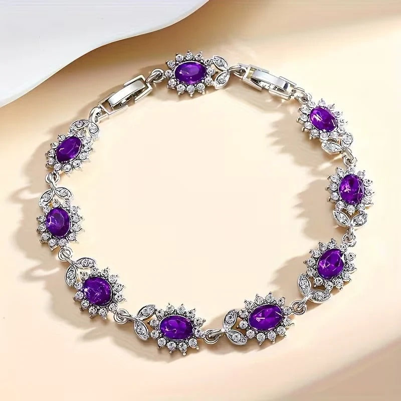 Floral Amethyst Silver Bracelet