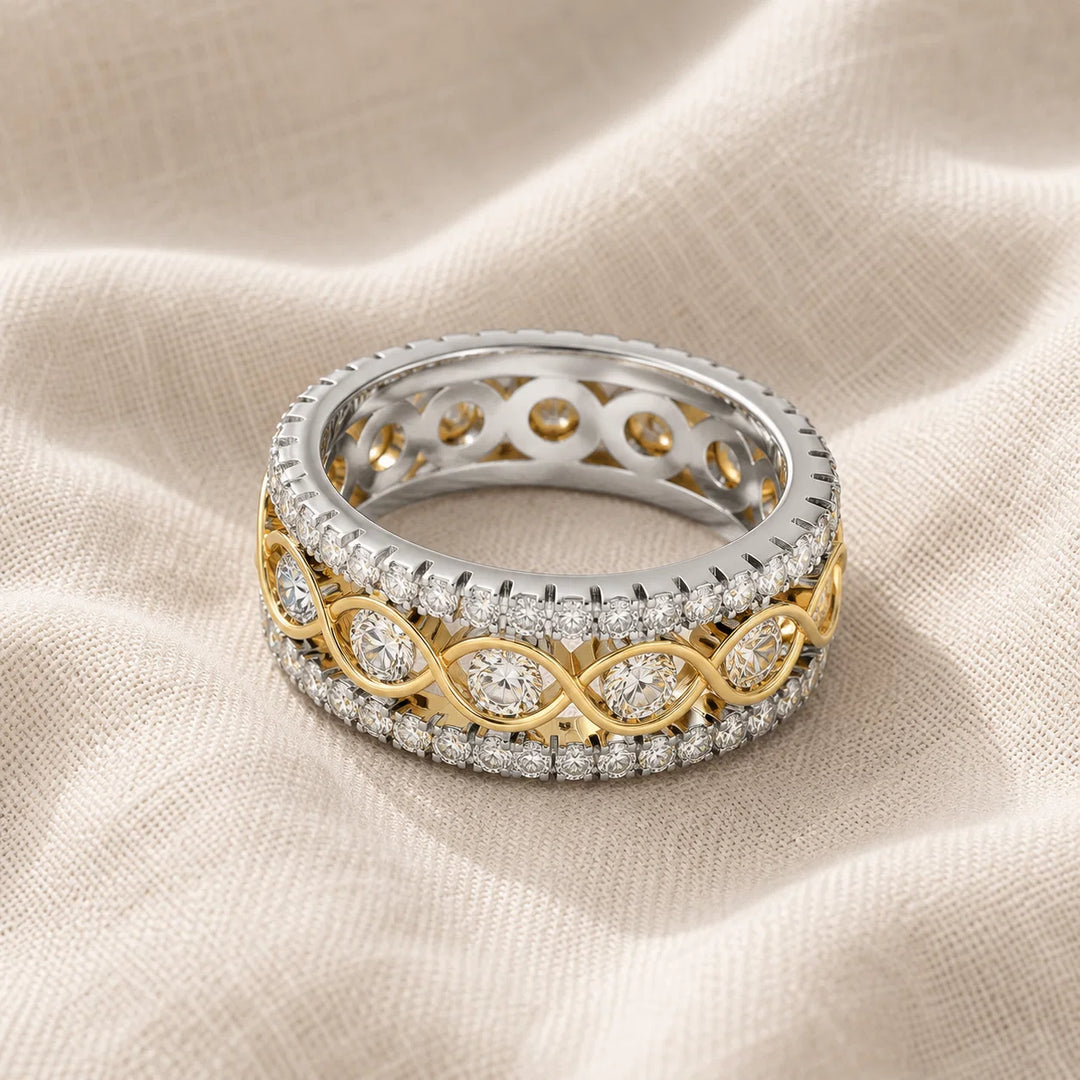 Bague en Zirconium à Double Rang en Or Blanc