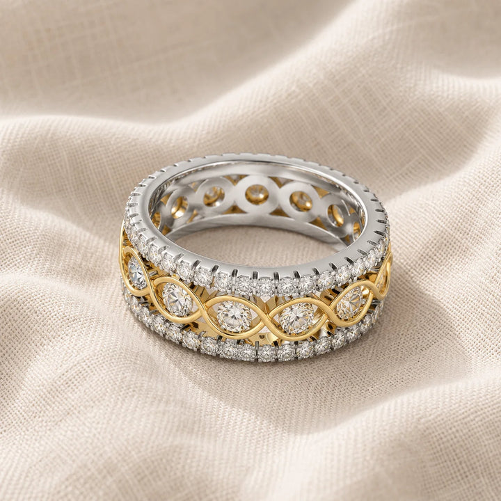 Bague en Zirconium à Double Rang en Or Blanc