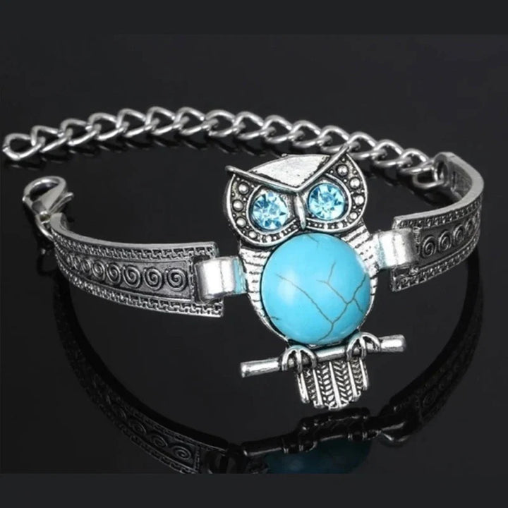 Bracelet Charme Hibou Vintage en Turquoise
