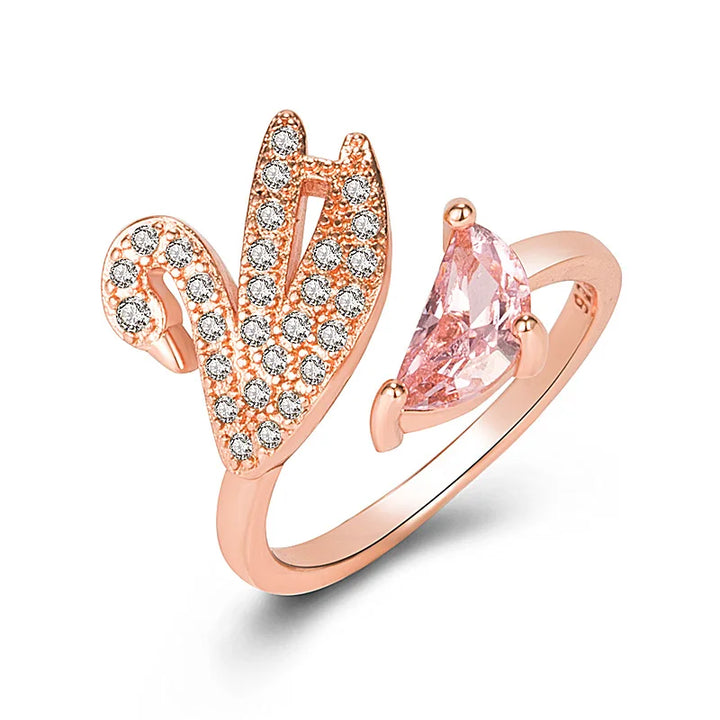 Bague Ajustable en Cristal Cygne - Or Rose