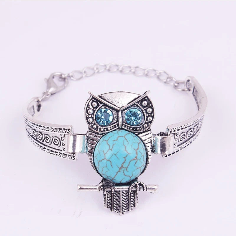 Bracelet Charme Hibou Vintage en Turquoise