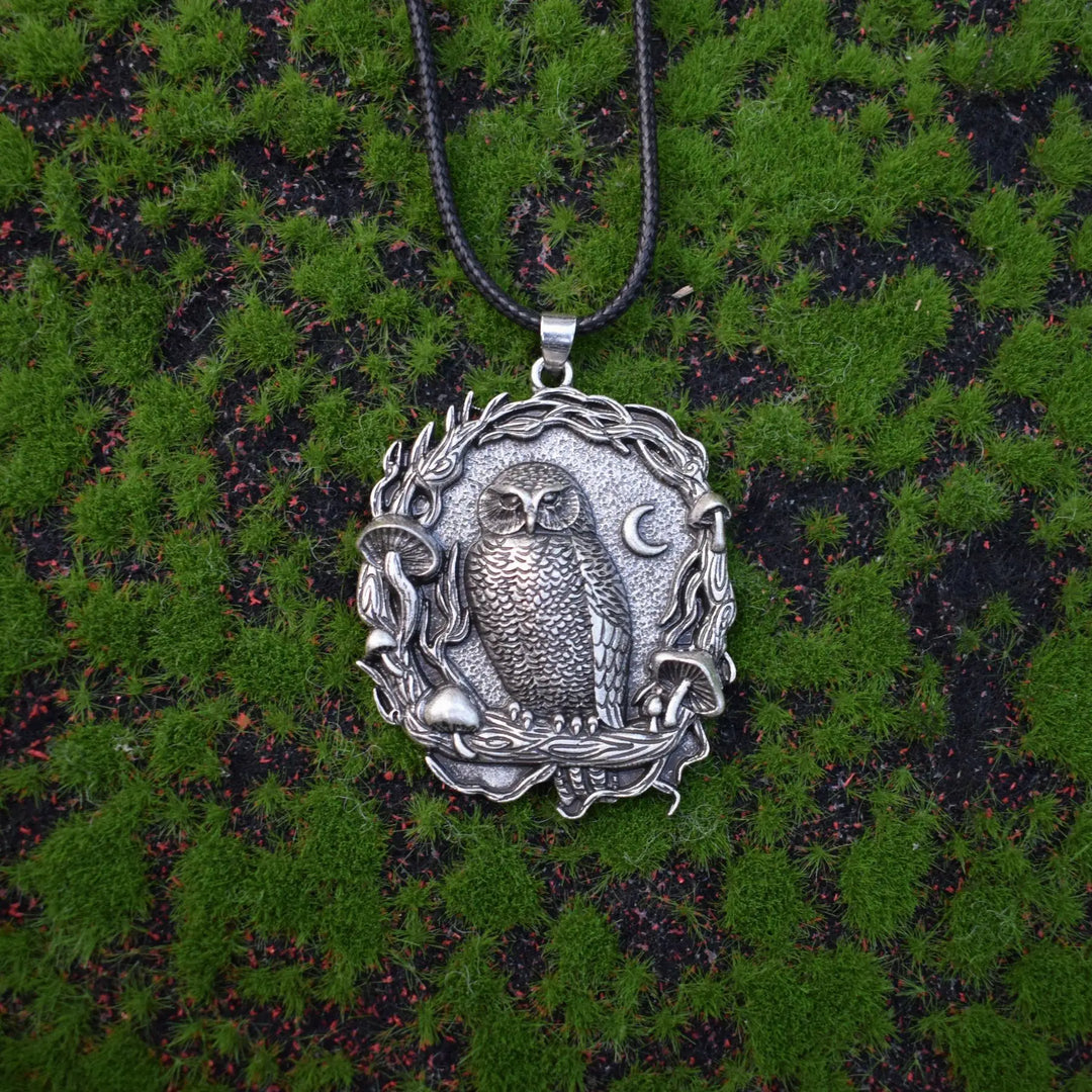 Pendentif Collier Hibou Mystique Champignon Lune