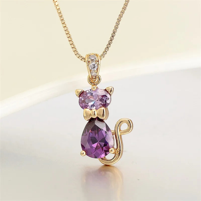 Collier Pendentif en Cristal Chat