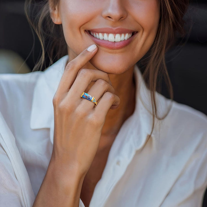 Bague Énonciatrice en Or avec Barre en Turquoise