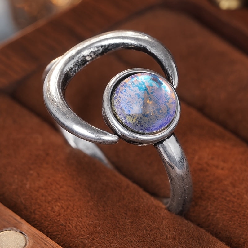 Bague Ajustable Étoile de Lune en Pierre de Lune