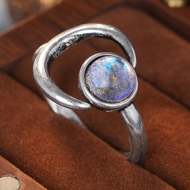 Bague Ajustable Étoile de Lune en Pierre de Lune