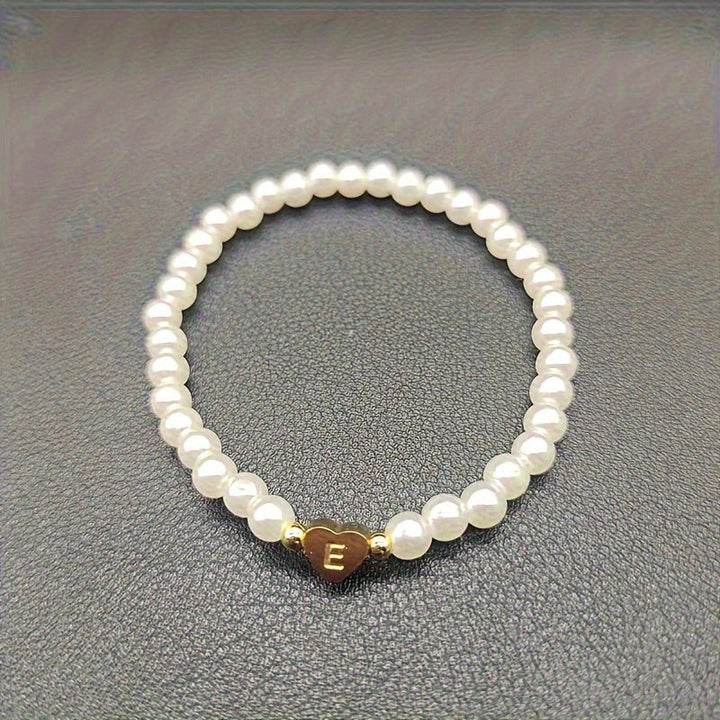 Personalised Pearl Bead Bracelet with Heart Initial Charm
