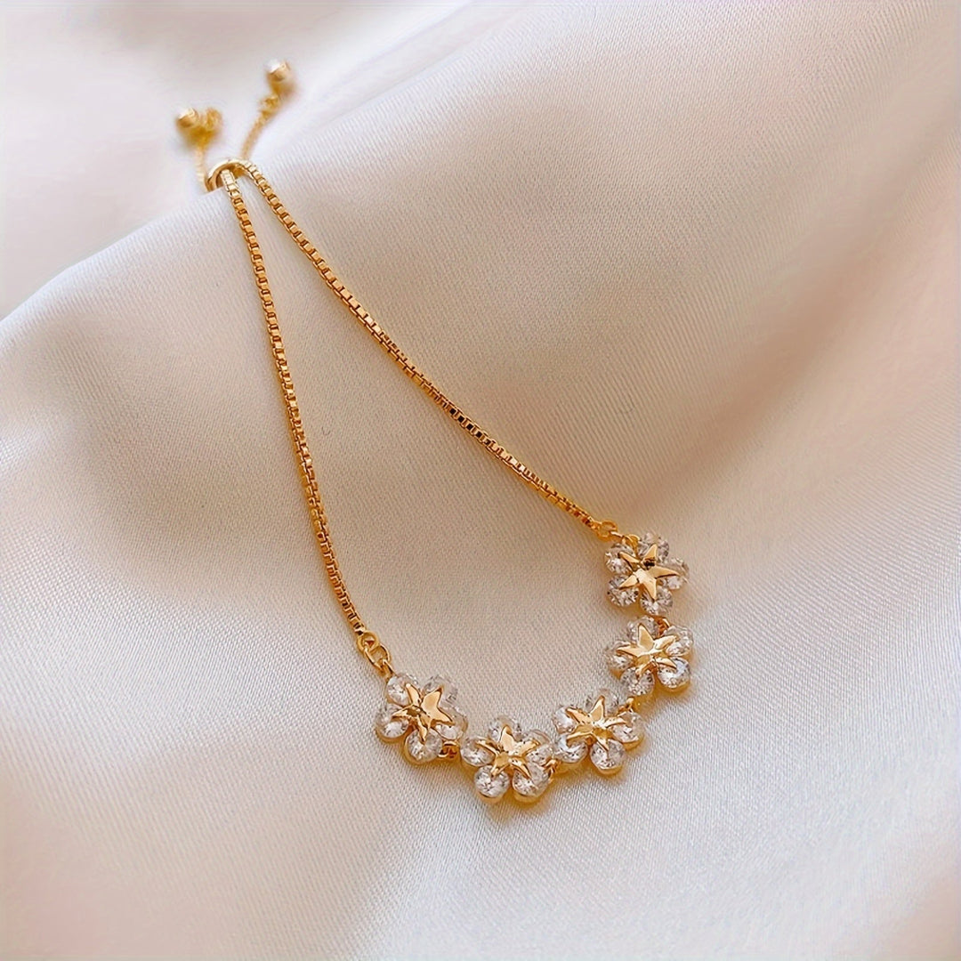 Bracelet Fleurs en Zirconium Or Blanc