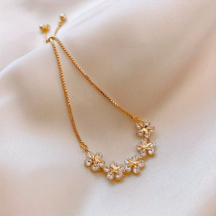 Bracelet Fleurs en Zirconium Or Blanc
